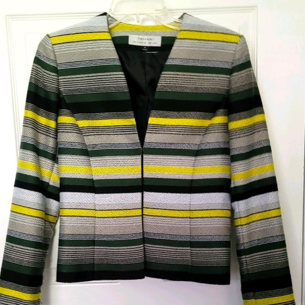 Tahari By ASL NEW Gray Black Green 4 Striped Sing